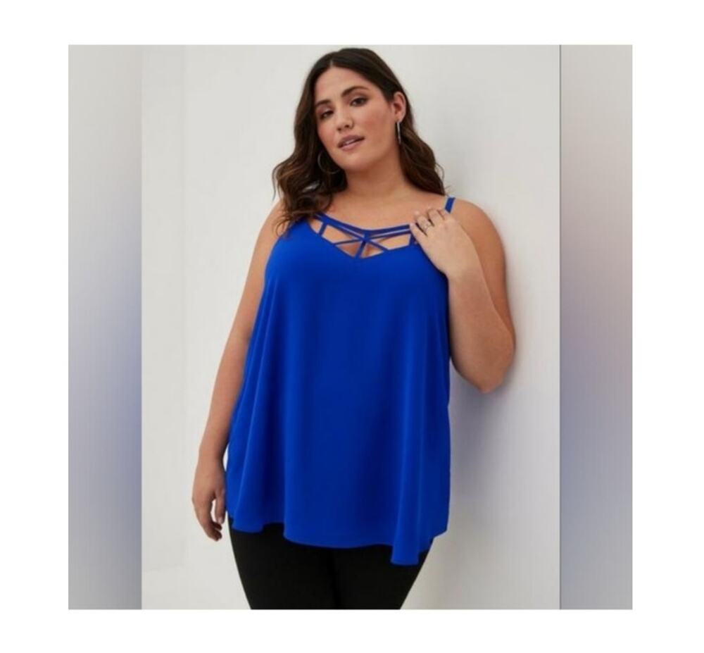Torrid 3 Women 3x Cobalt Blue Sophie Chiffon Lattice Neck Swing Cami Tank